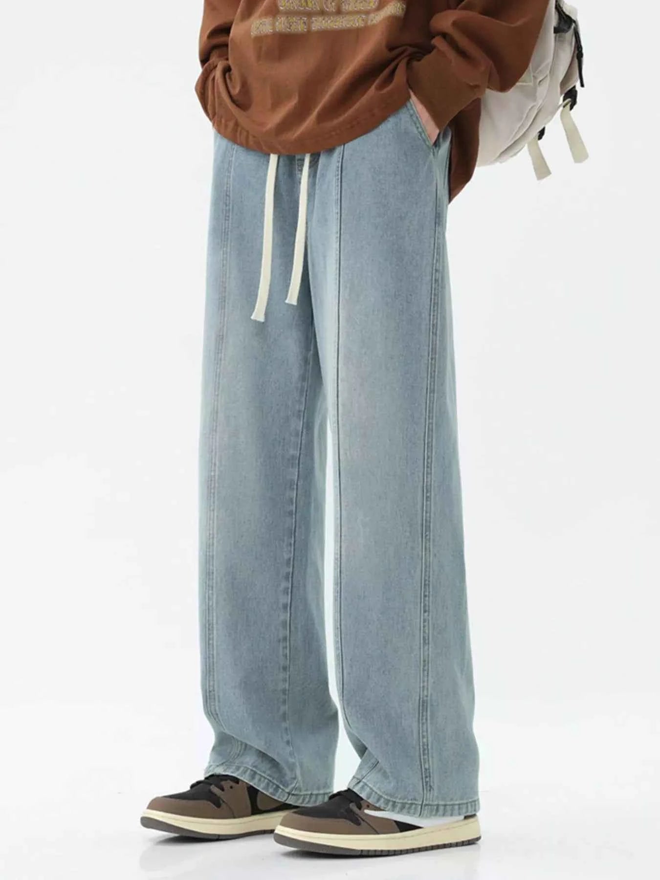 Men's Full Size Relaxed Fit Wide Leg Drawstring Jeans Plus Size