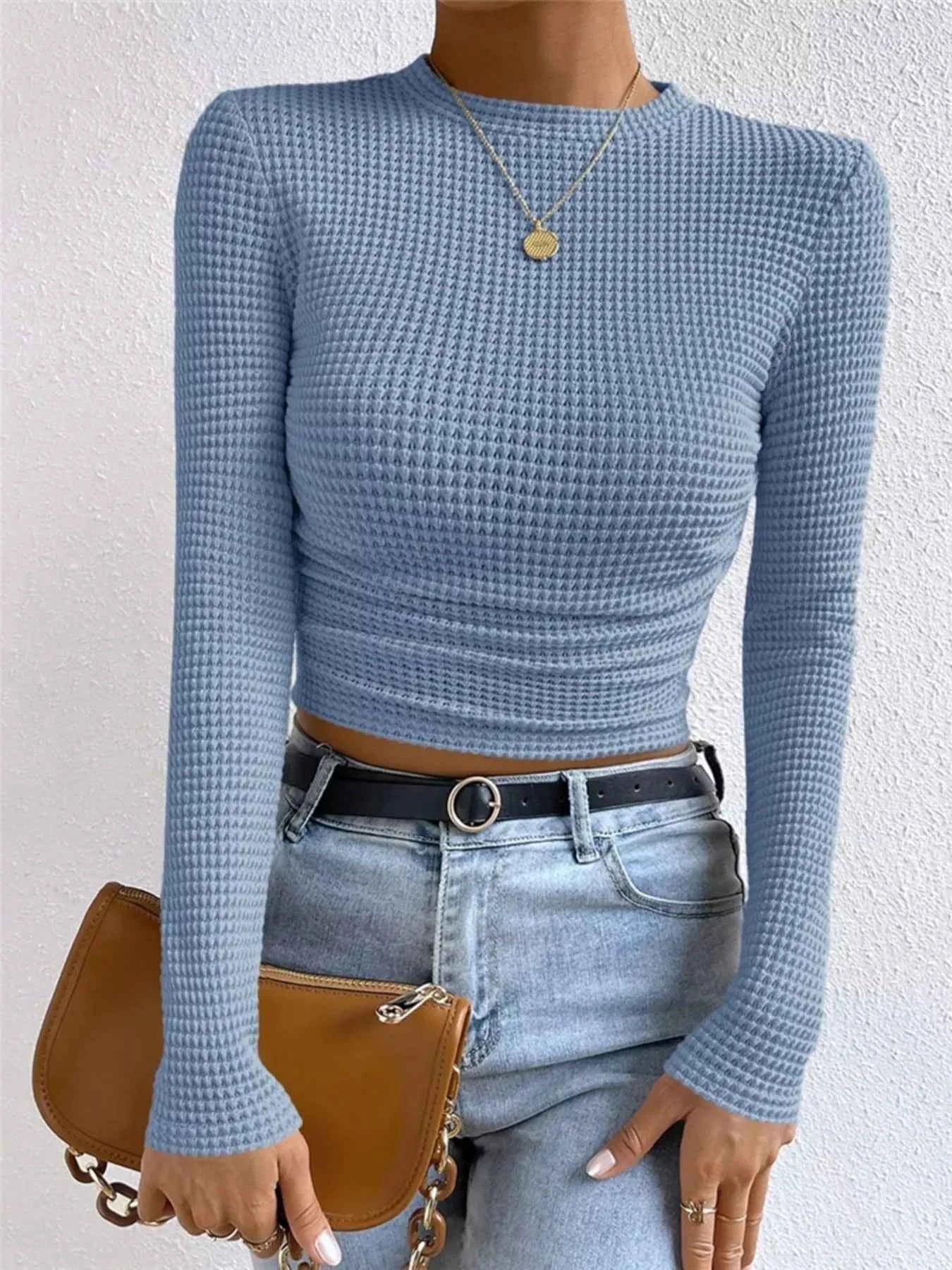Waffle Knit Long Sleeve T-Shirt
