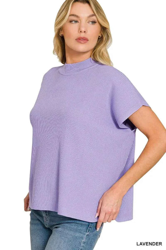 Zenana Viscose Mock Neck Short Sleeve Boxy Sweater