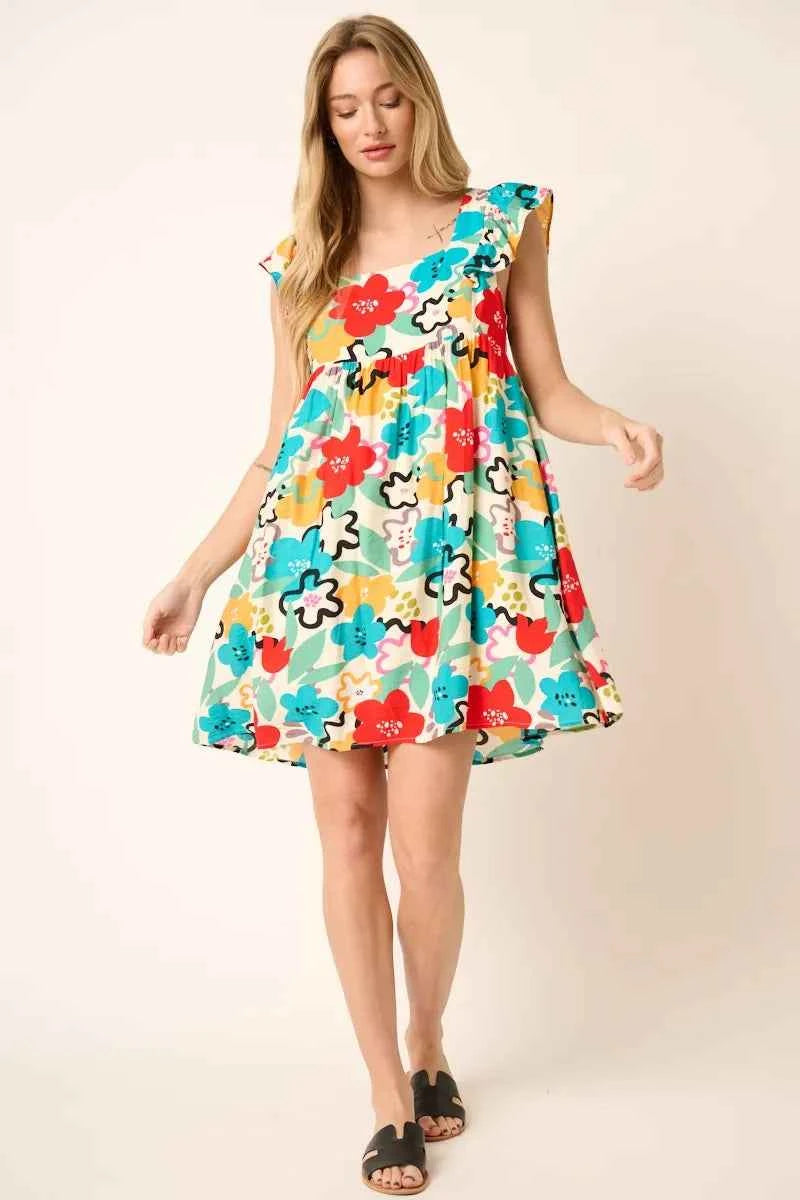 Mittoshop Multi Color Flower Print Babydoll Dress