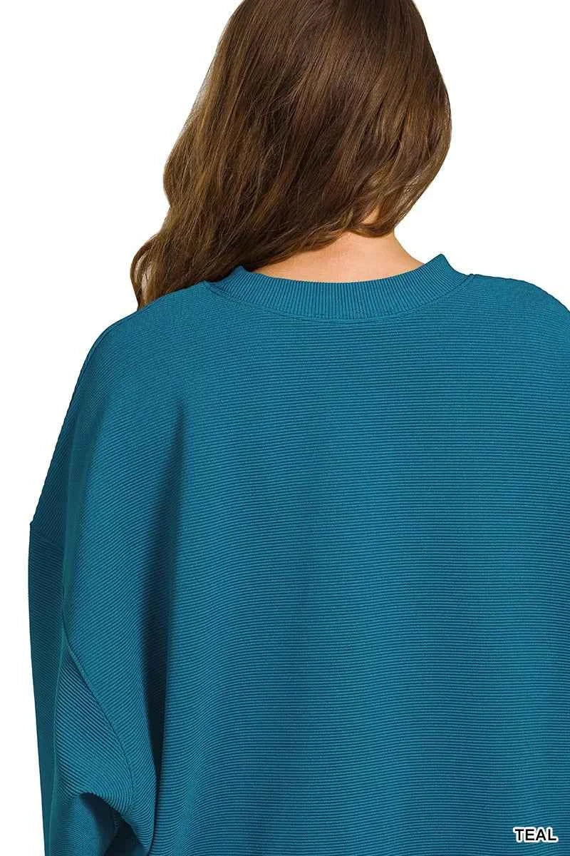 Zenana Ribbed Round Neck Pullover and Drawstring Pants Set