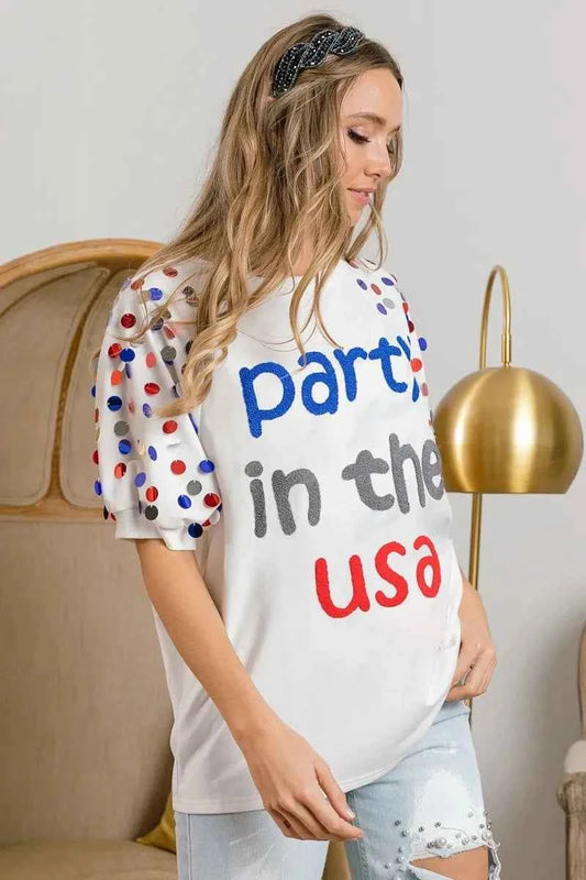 BiBi Party In The Usa Spangle Puff Sleeves Top