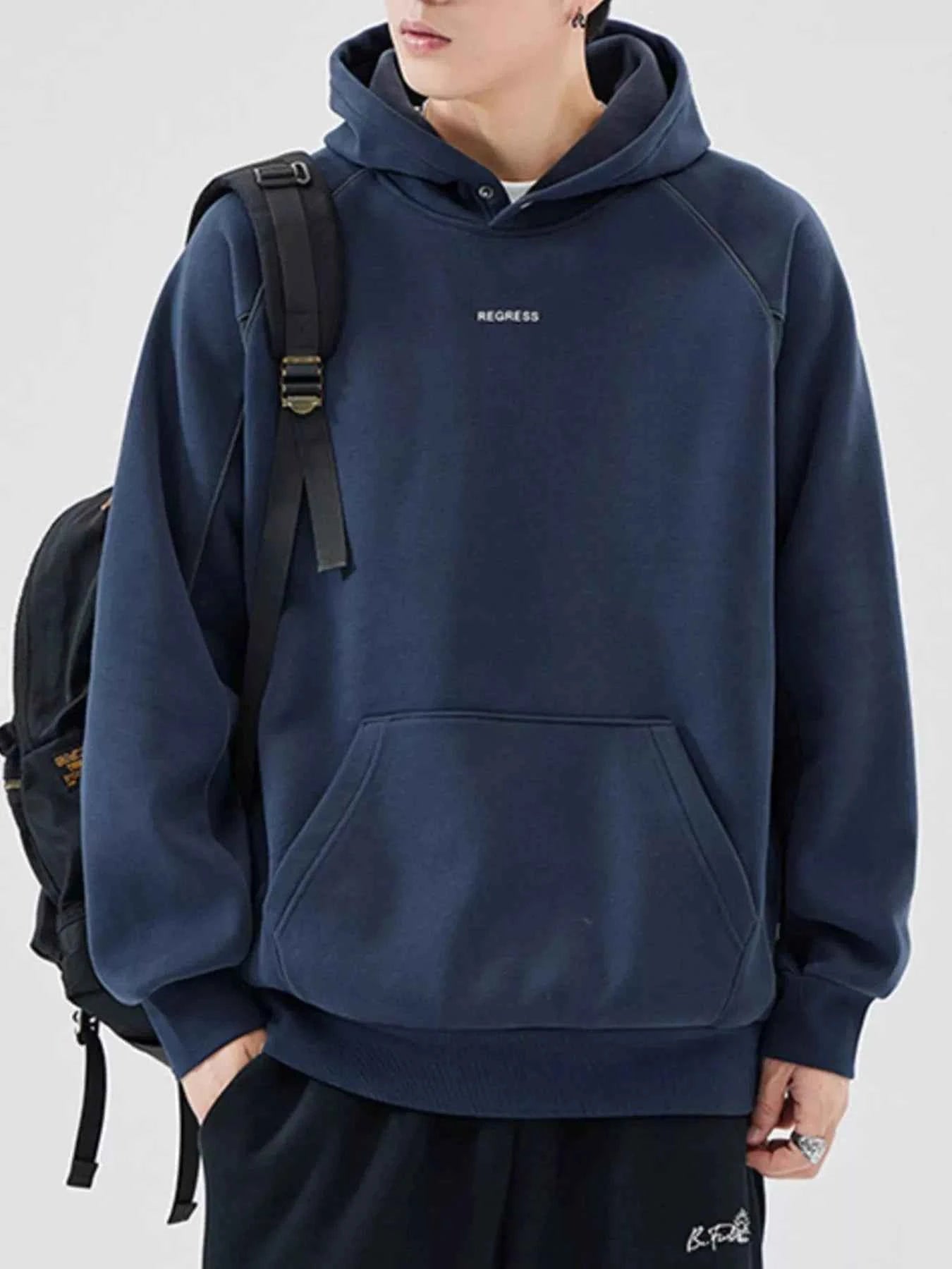 Men's Plus Size Kangaroo Pocket Raglan Sleeve Hoodie
