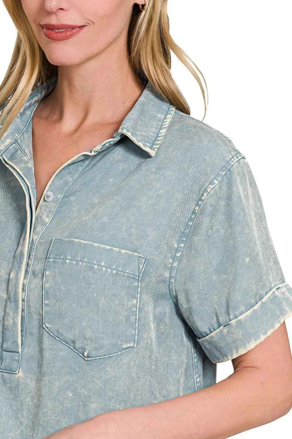 Zenana Tencel Mineral Washed Collared Shirts Dress