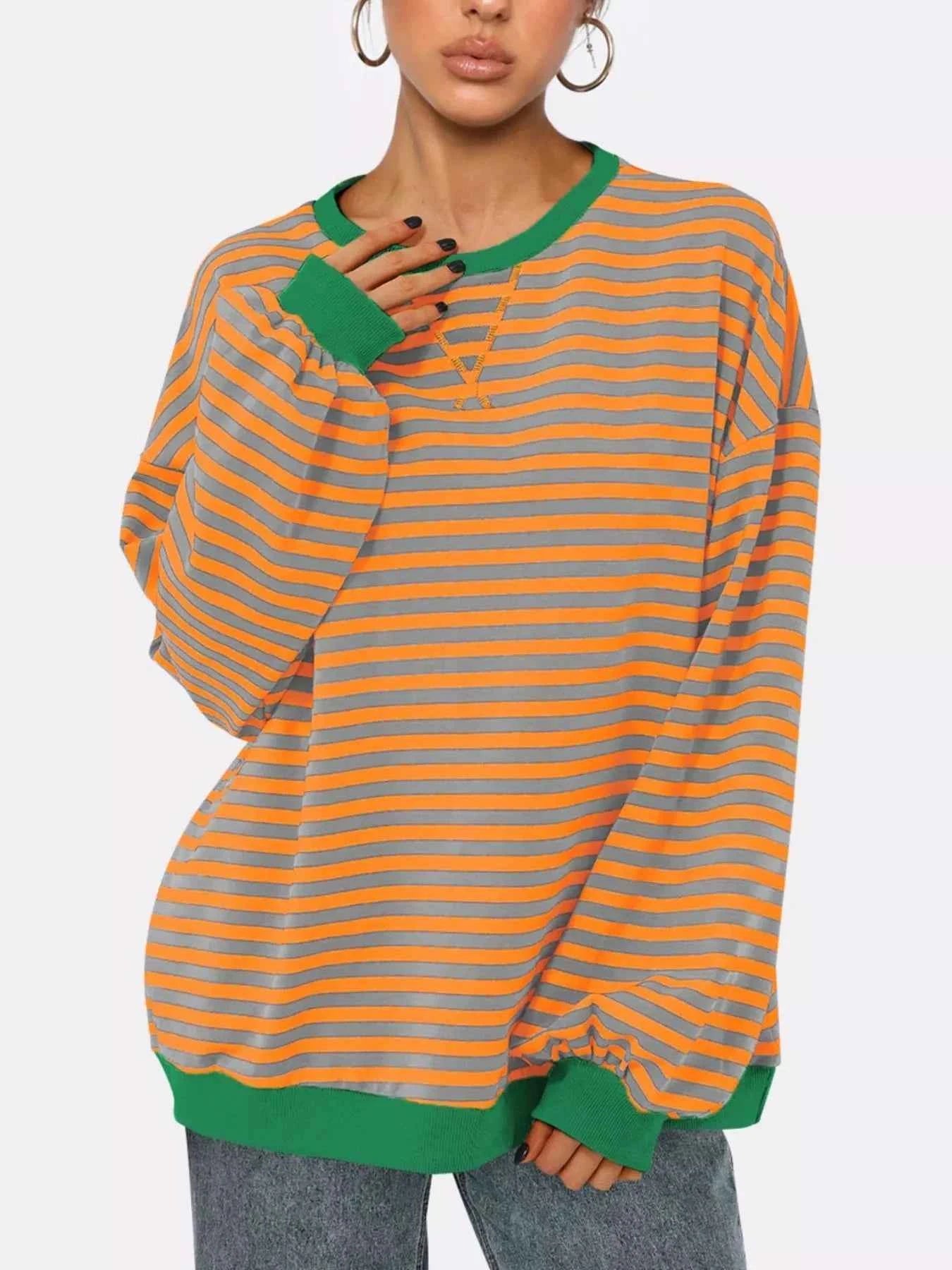 Striped Round Neck Long Sleeve Sweatshirt