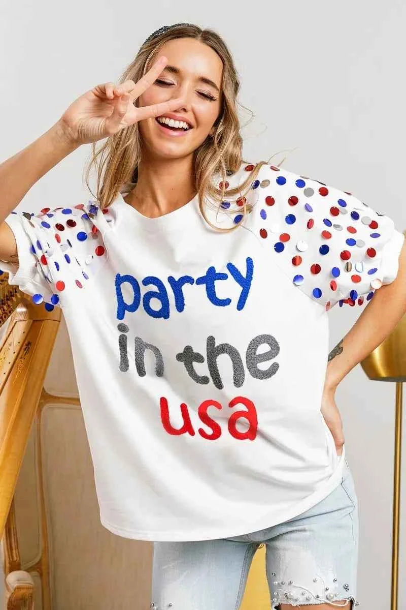 BiBi Party In The Usa Spangle Puff Sleeves Top