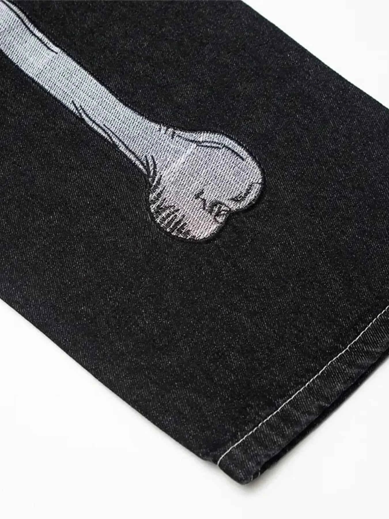 Men's Skeleton Embroidered Straight Leg Jeans