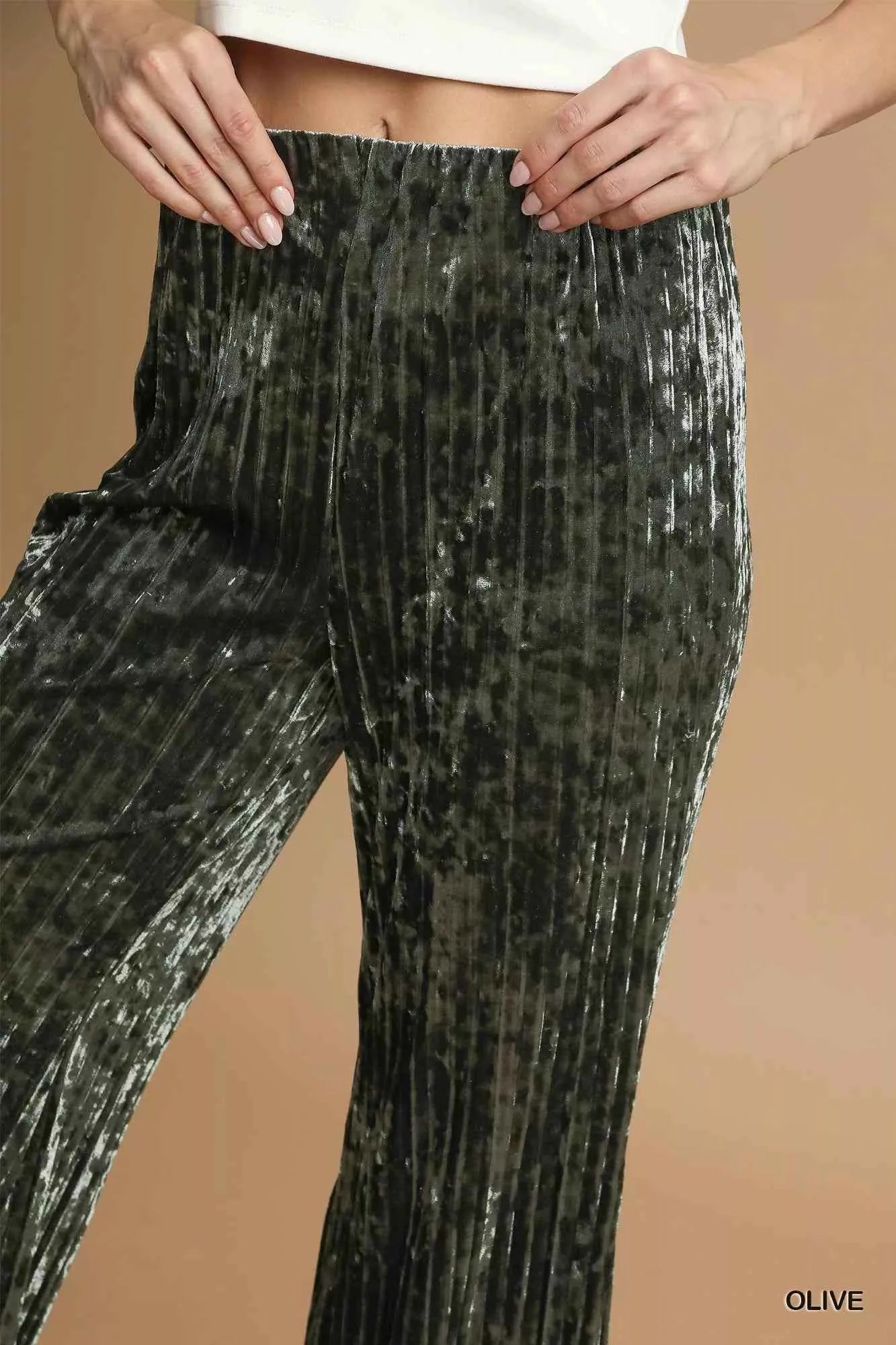 Umgee Velvet Pleated Wide Leg Pants