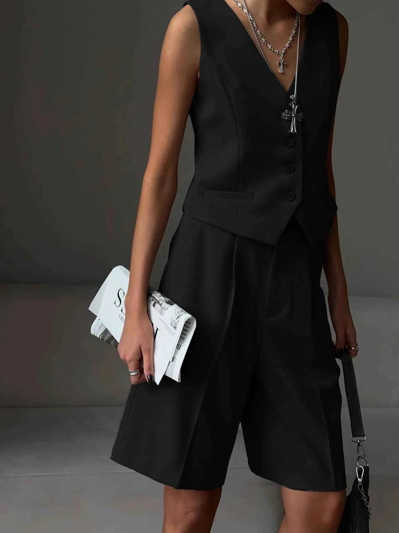 V-Neck Vest and Pants Two-Piece Blazer Set
