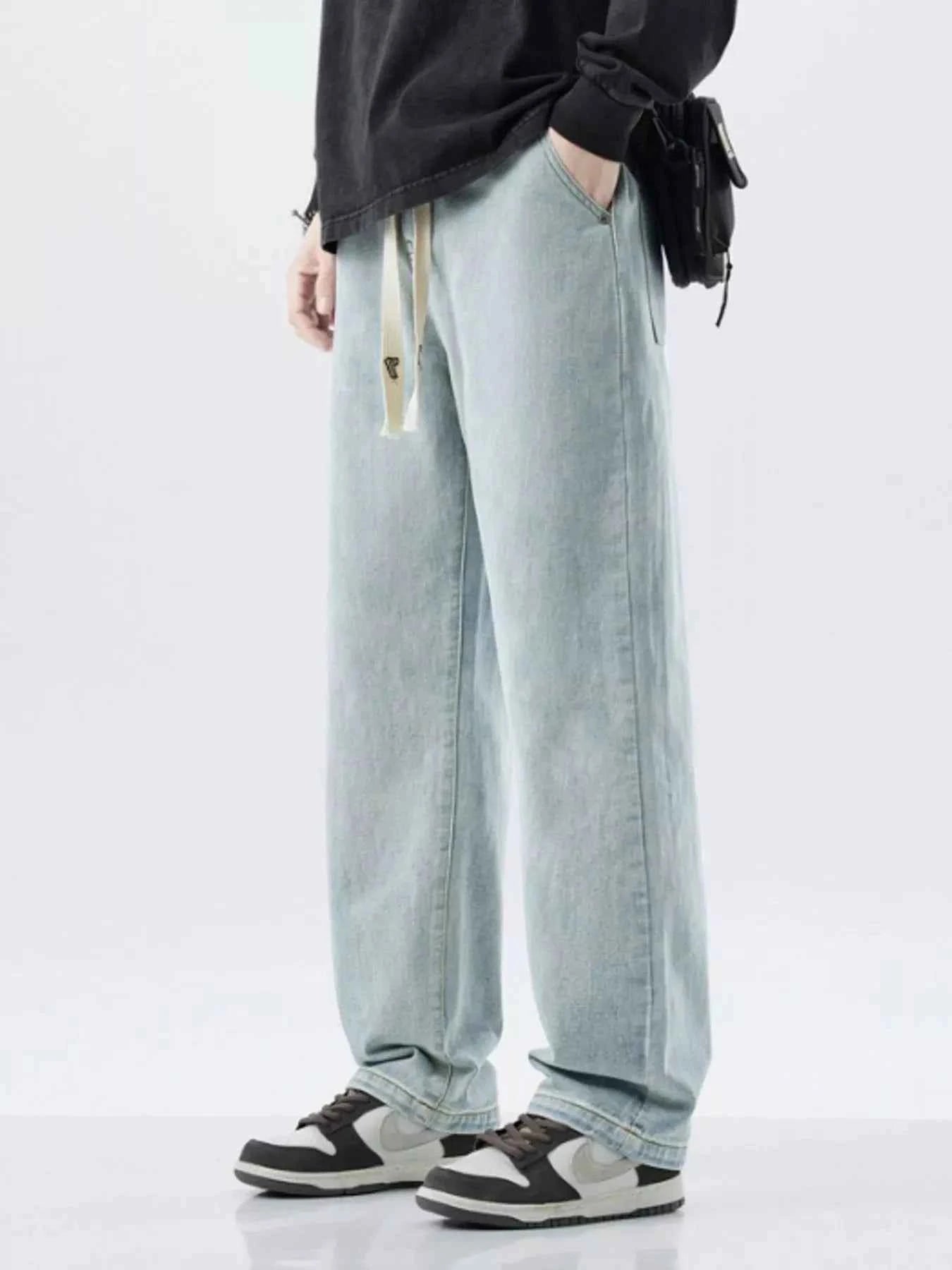 Men's Plus Size Drawstring Washed Wide Leg Jeans