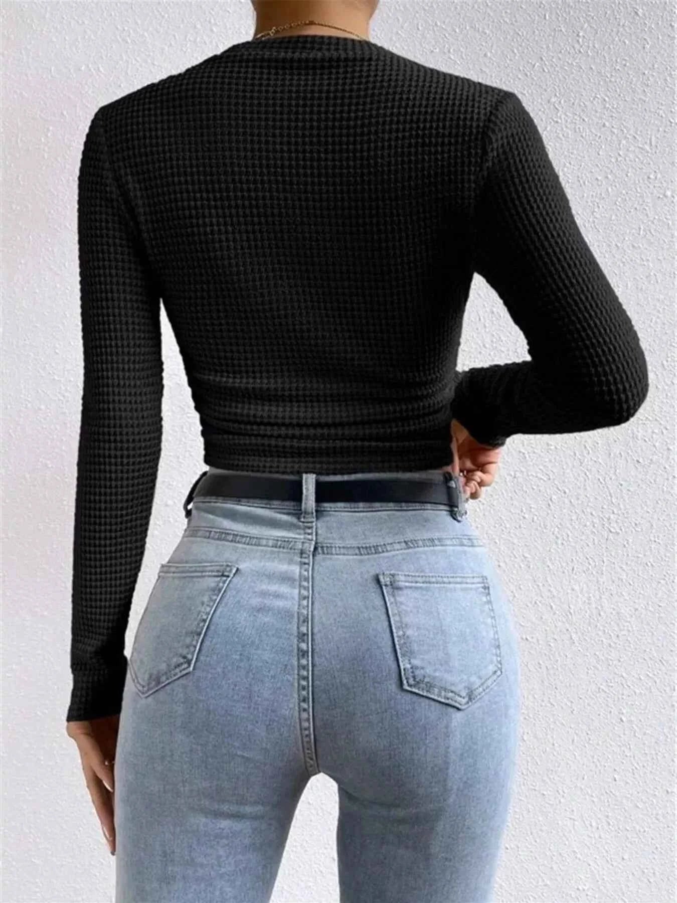 Waffle Knit Long Sleeve T-Shirt