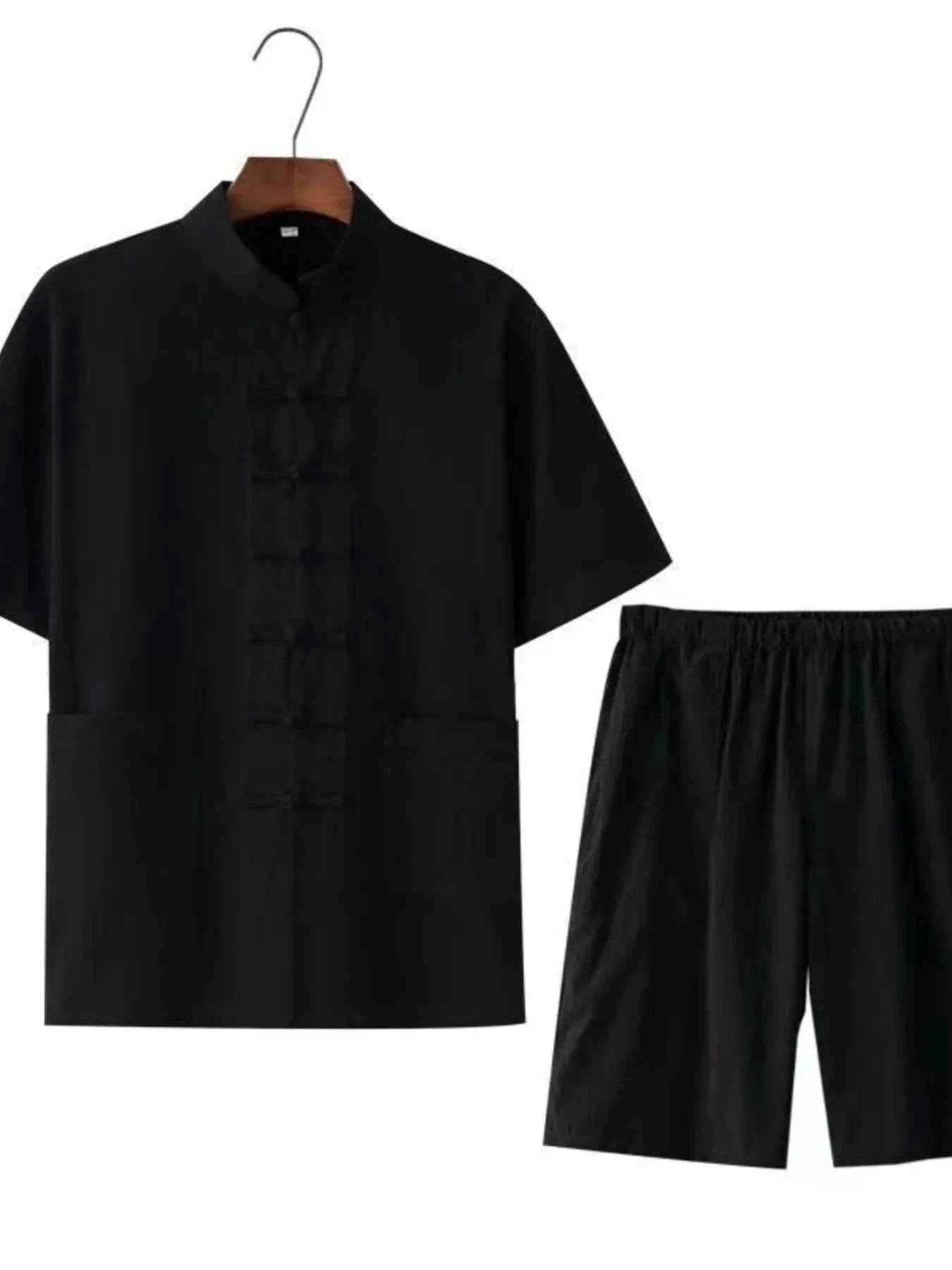 Men's Plus Size Chinese Style Top and Shorts Set