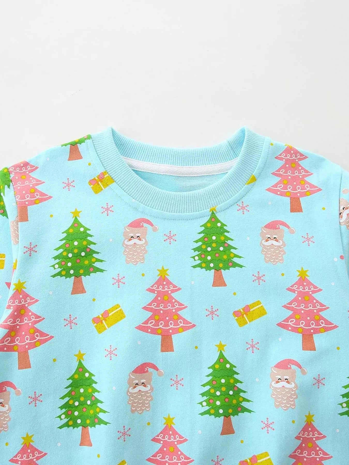 Children's Christmas Tree & Santa Print Crew Neck Sweatshirt