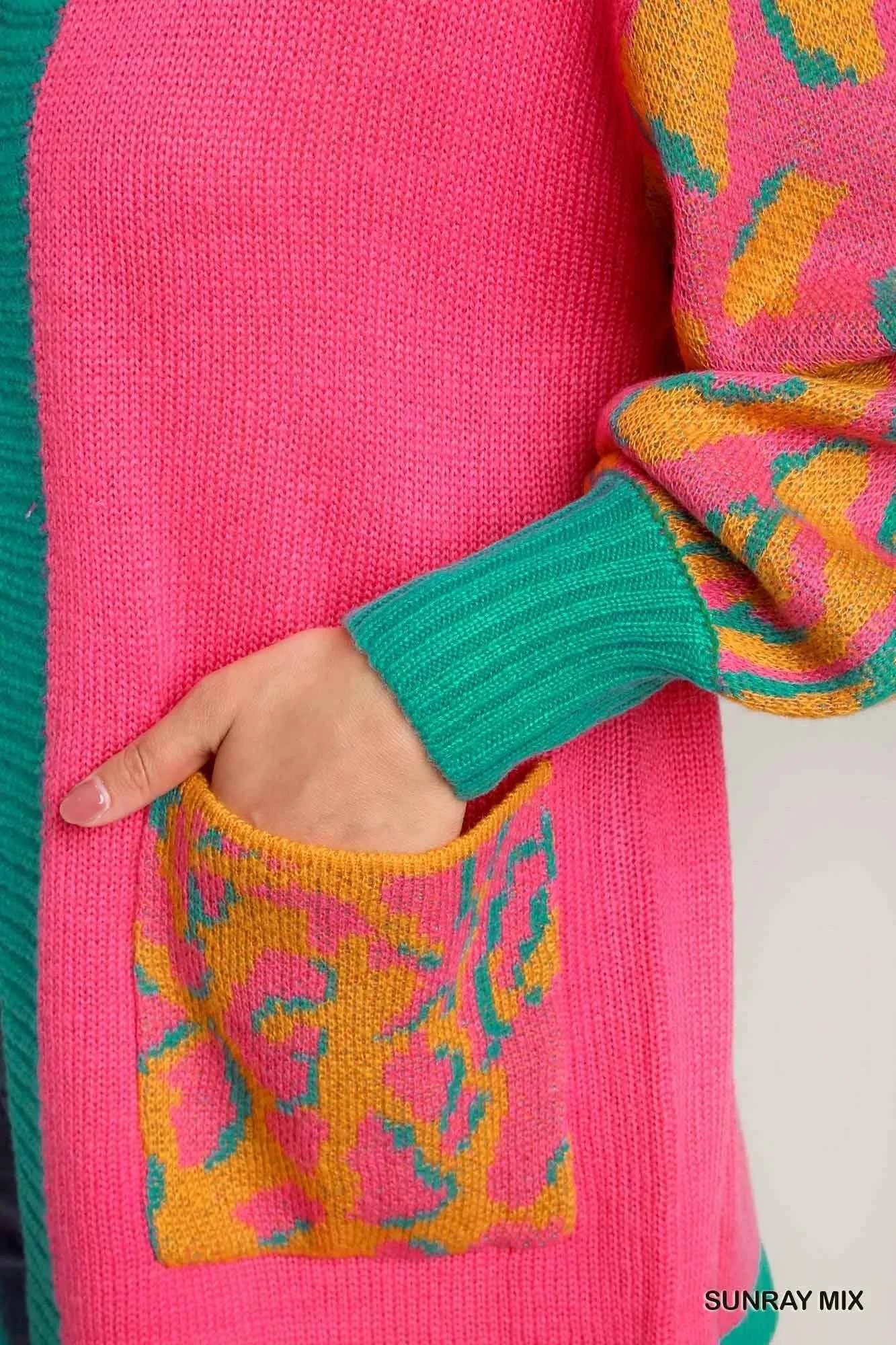 Umgee Animal Print Open Front Sweater Cardigan