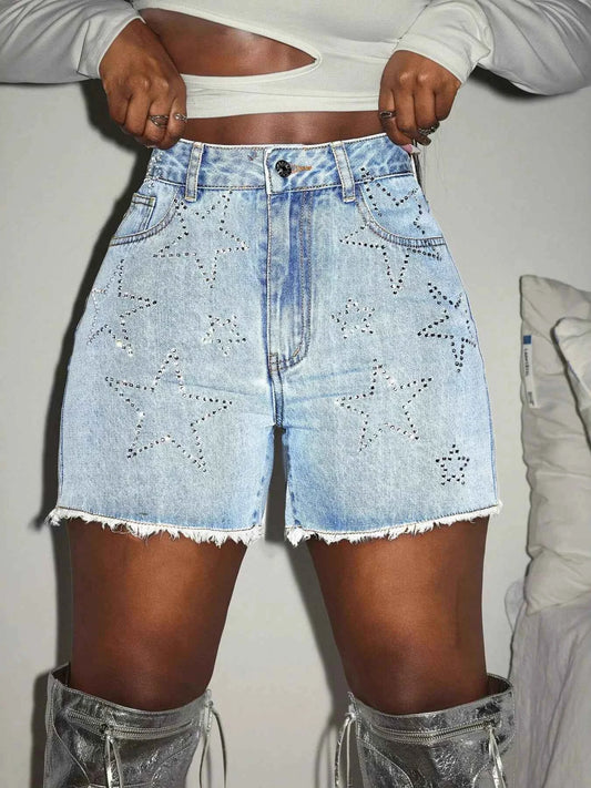 Star Raw Hem Denim Shorts