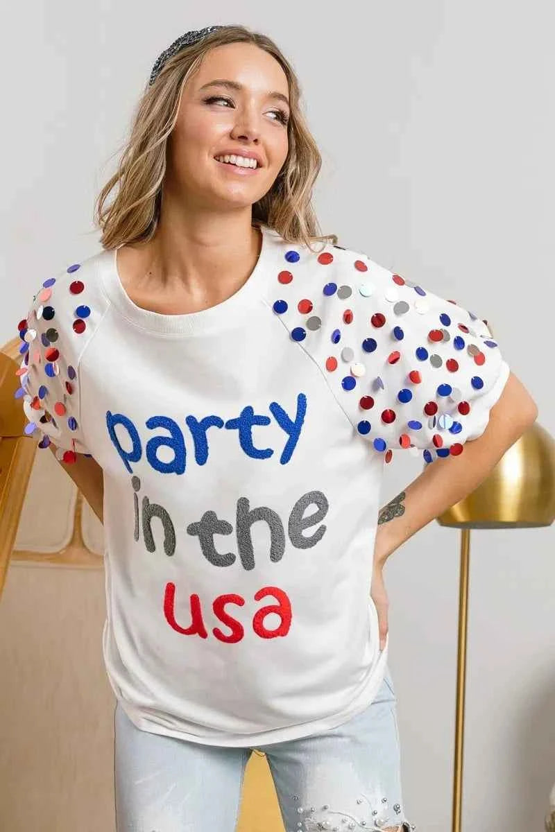 BiBi Party In The Usa Spangle Puff Sleeves Top