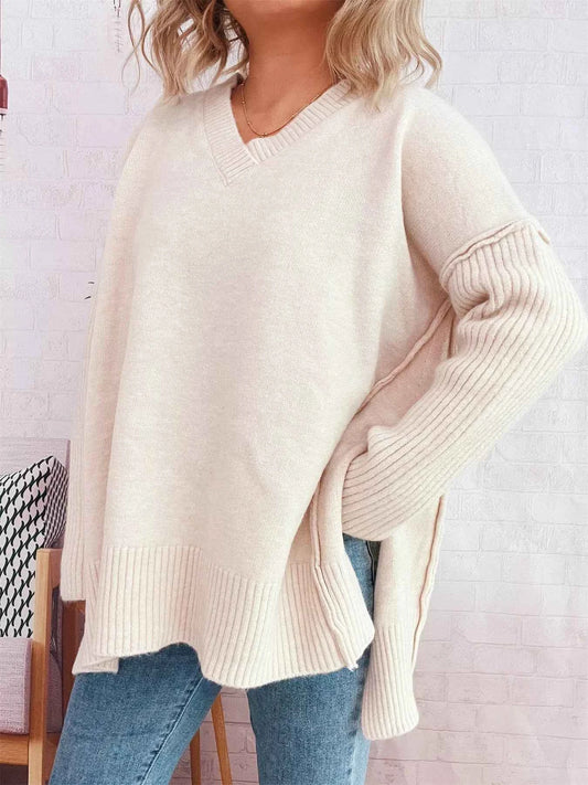 V-Neck Dropped Shoulder Sweater