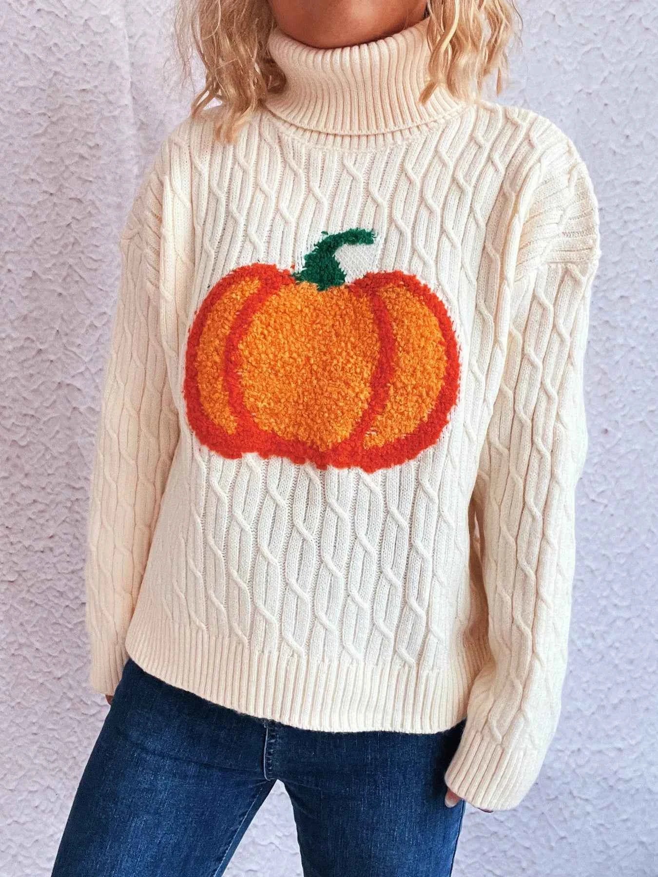 Pumpkin Turtleneck Long Sleeve Sweater