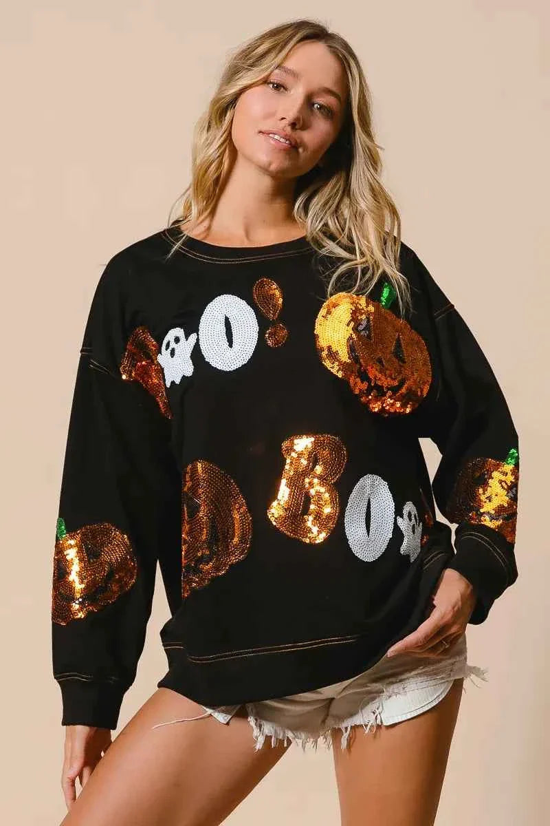 BiBi Halloween Theme Sequin Embroideries Sweatshirt