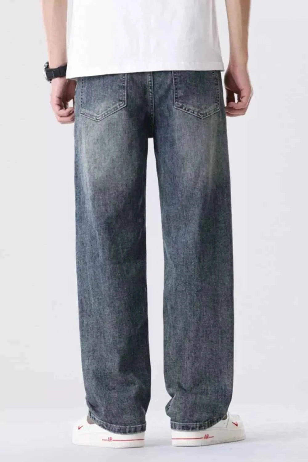 Men's Full Size Vintage Wash Relaxed Fit Straight Jeans Plus Size