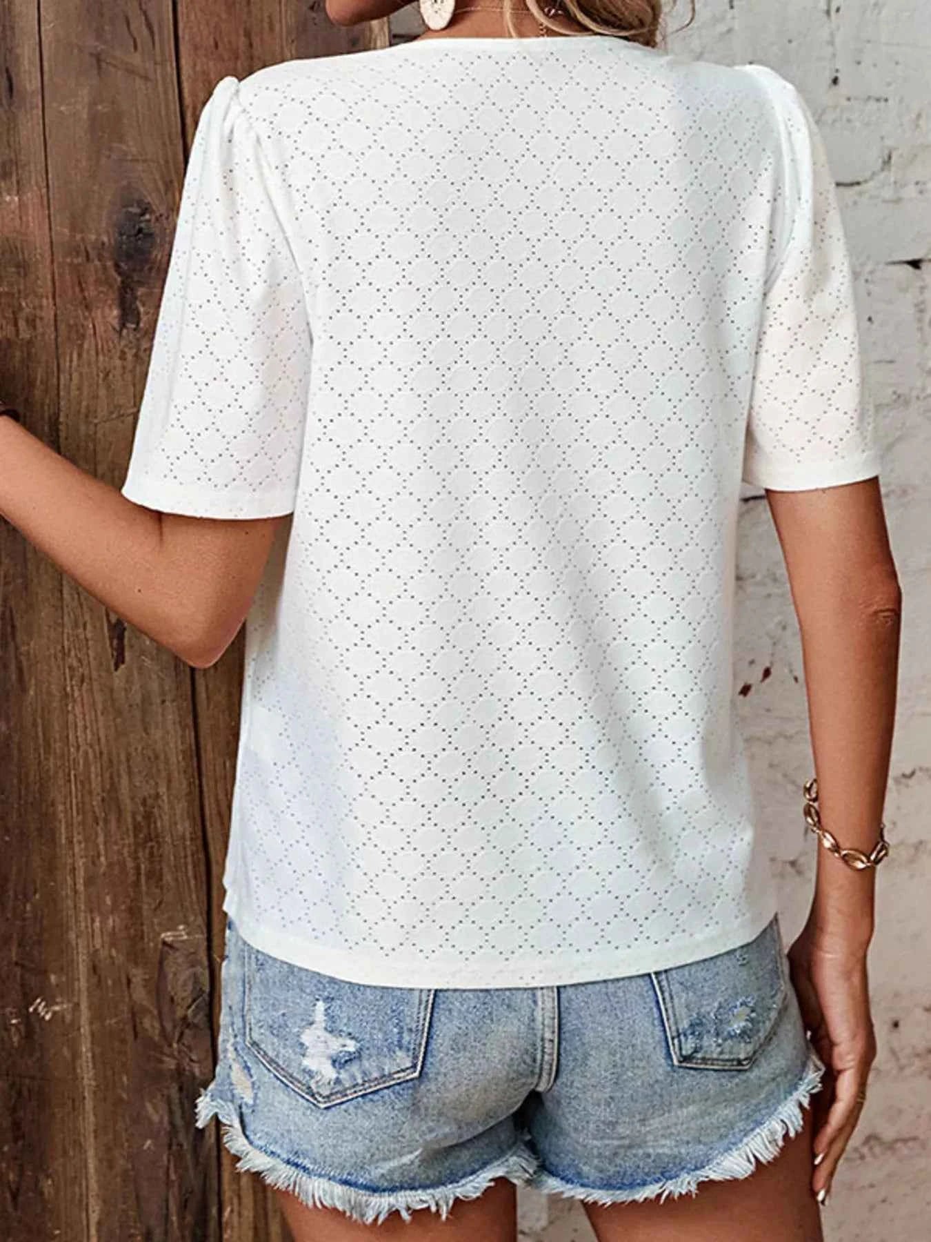 Eyelet Lace Detail Short Sleeve Blouse