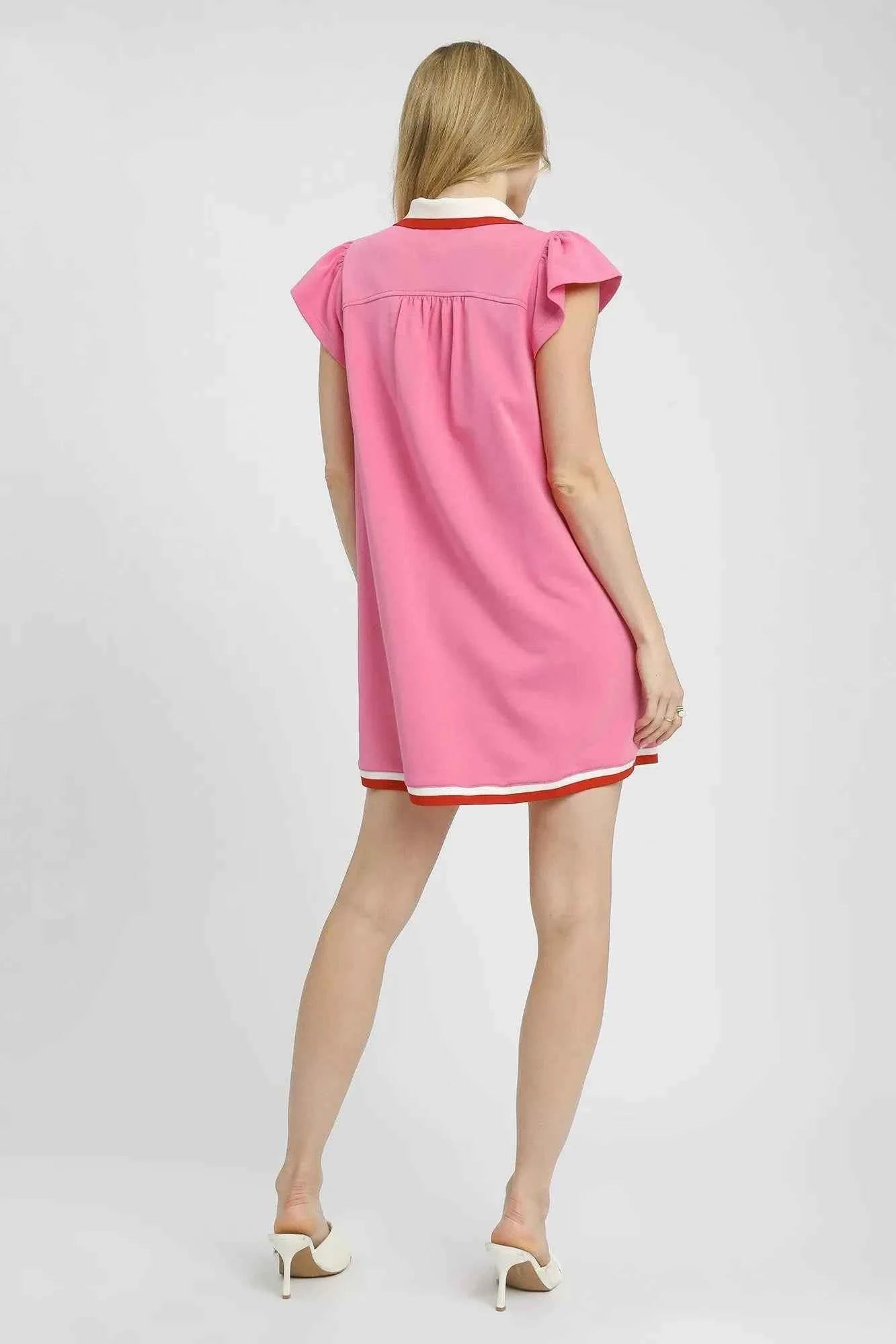 Umgee Contrast Trim Cap Sleeve Mini Dress
