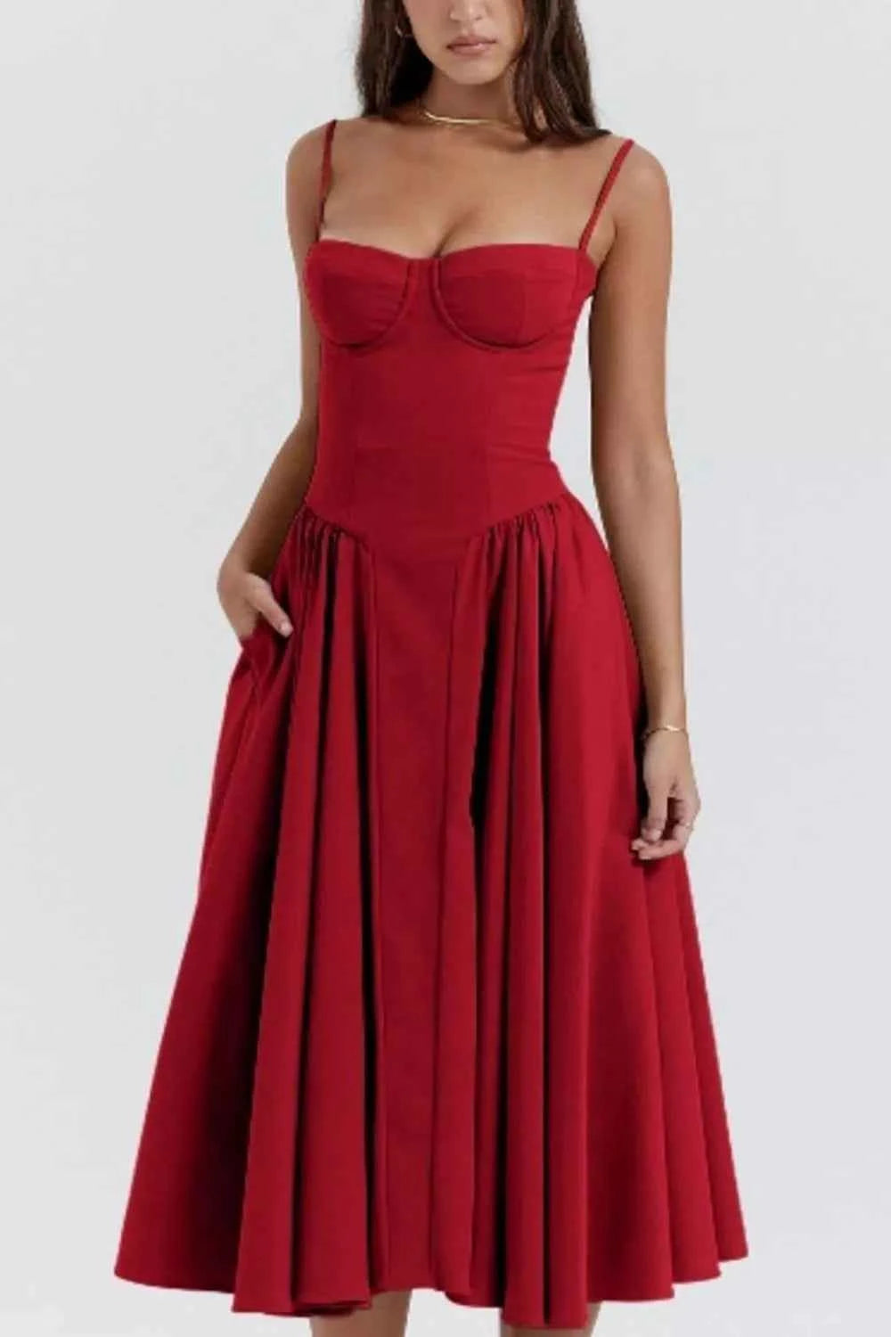 Sweetheart Neck Ruched Midi Dress