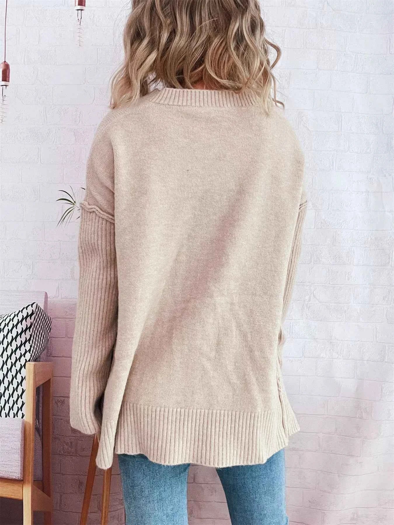 V-Neck Dropped Shoulder Sweater