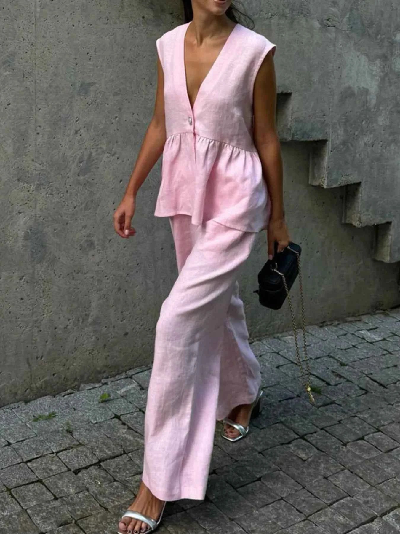V-Neck Vest and Pants Set