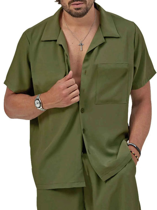 Men's Plus Size Button Up Short Sleeve Shirt and Shorts Set