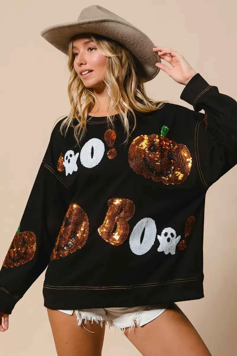 BiBi Halloween Theme Sequin Embroideries Sweatshirt