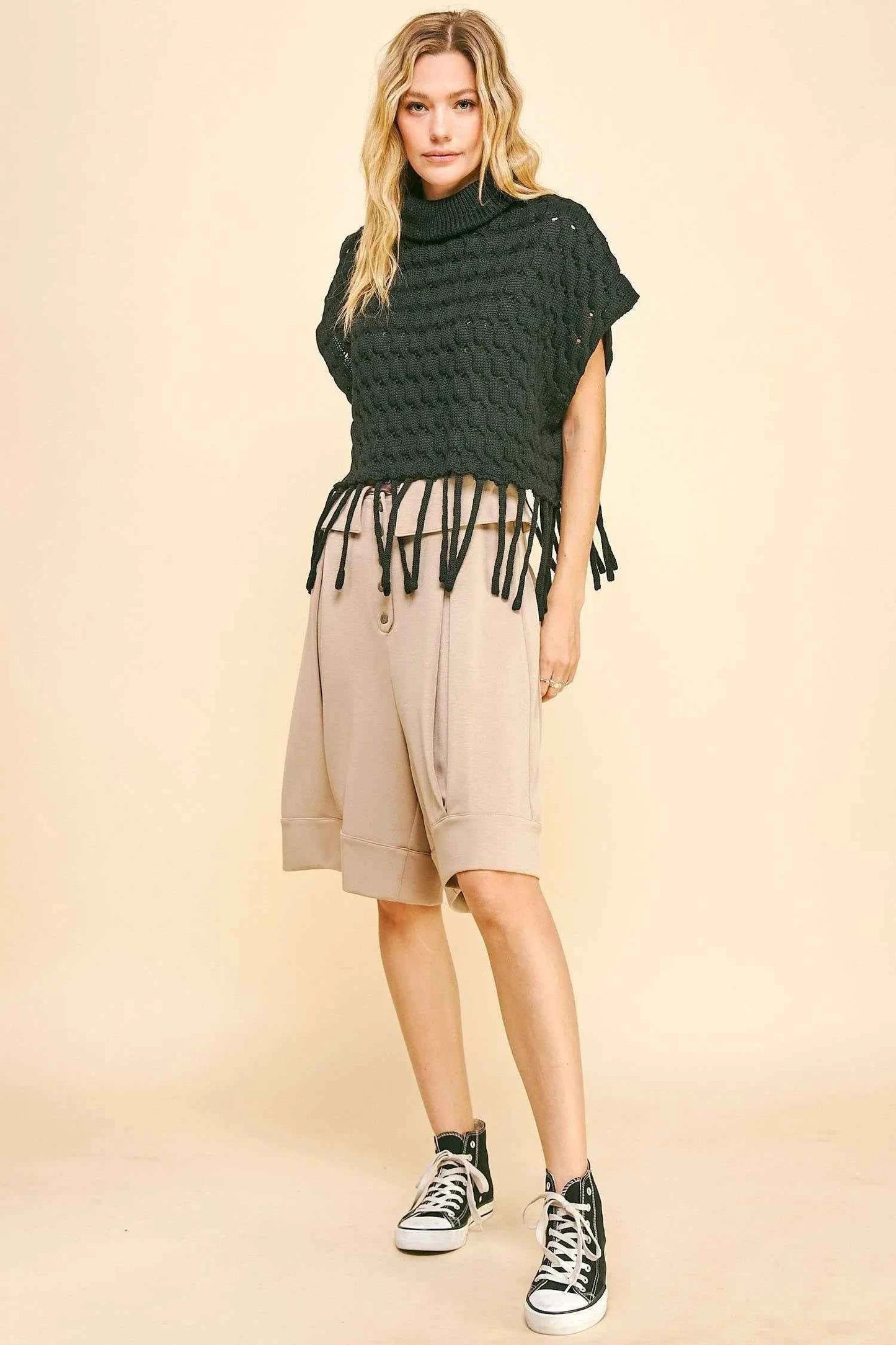 Davi & Dani Fold Over Waist Band Strap Detail Short