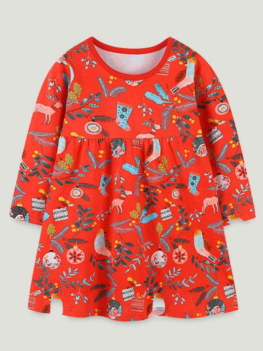 Children's Christmas Print Long Sleeve Dress