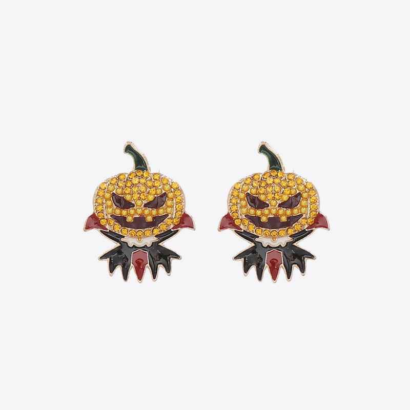 Demon Pumpkin Rhinestone Alloy Earrings