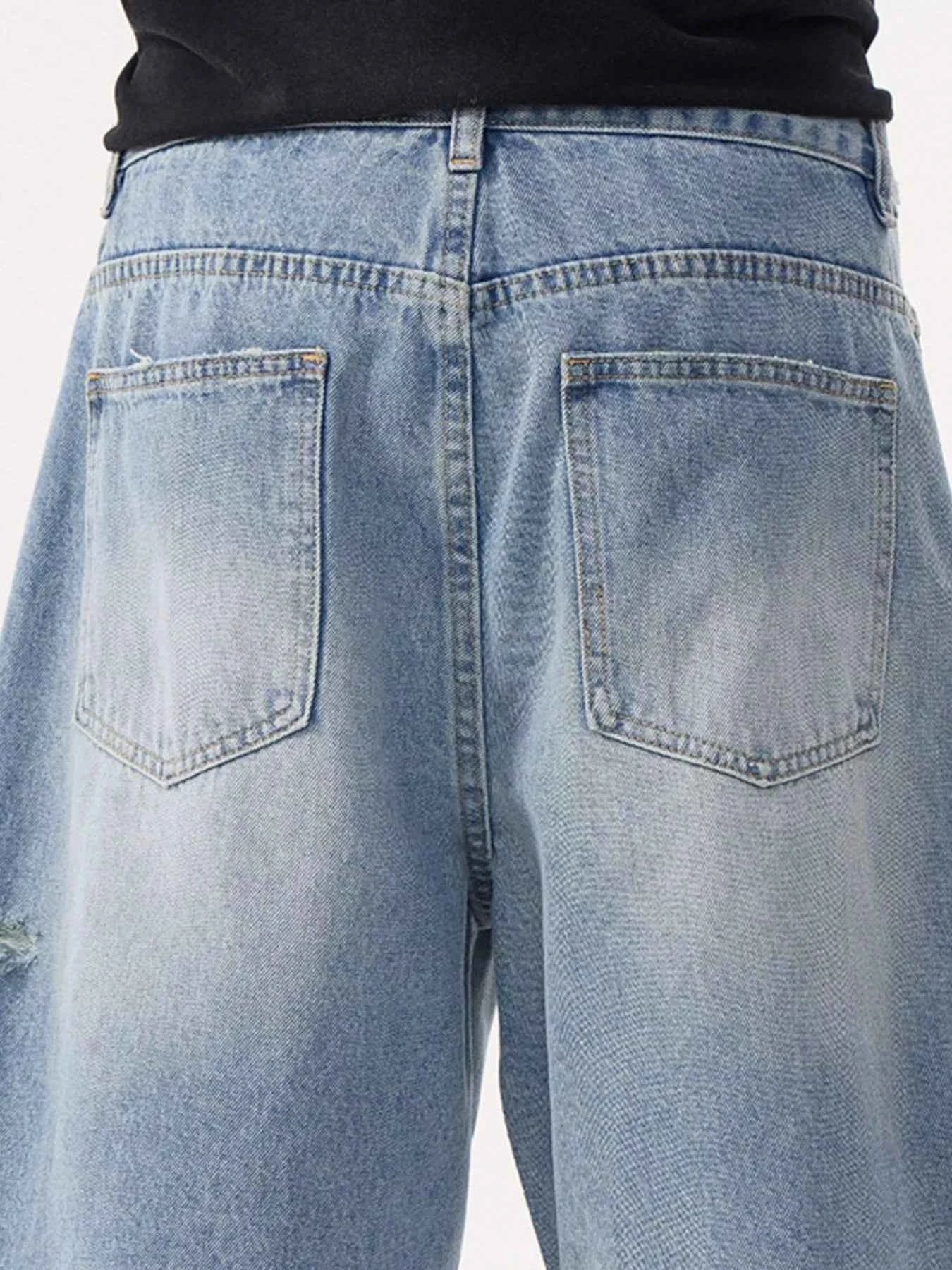 Men's Distressed Wide Leg Denim Shorts