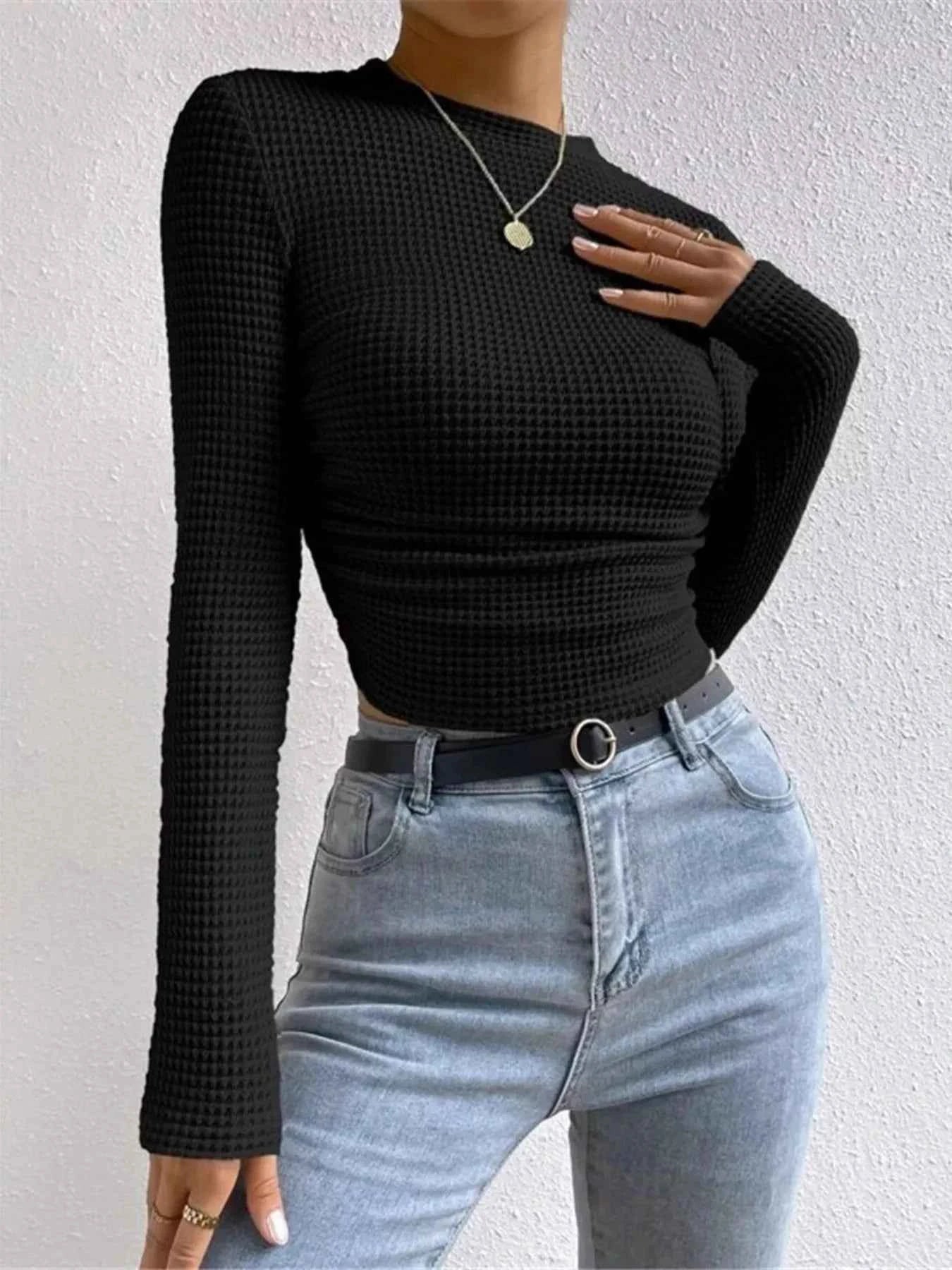 Waffle Knit Long Sleeve T-Shirt