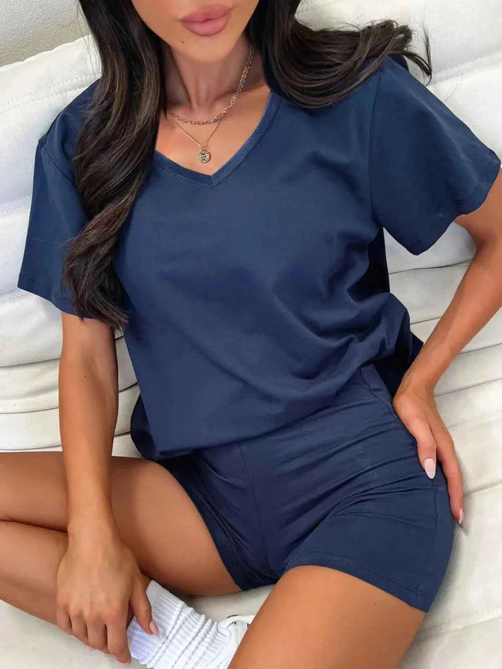 V-Neck T-Shirt and Shorts Set