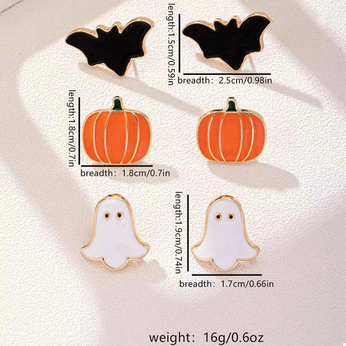 3-Pair Halloween Stud Earrings