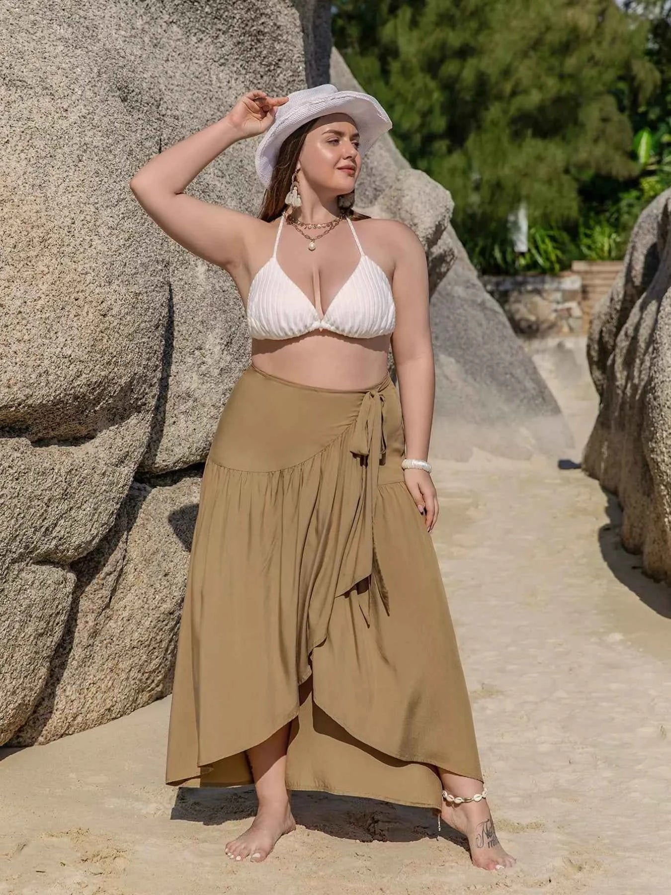 Plus Size High-Low Skirt with Tie Detail