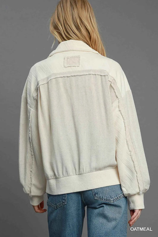 Umgee Two-Way Jacquard Zip-Up Jacket