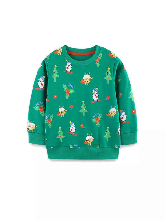 Children's Christmas Print Round Neck Sweatshirt