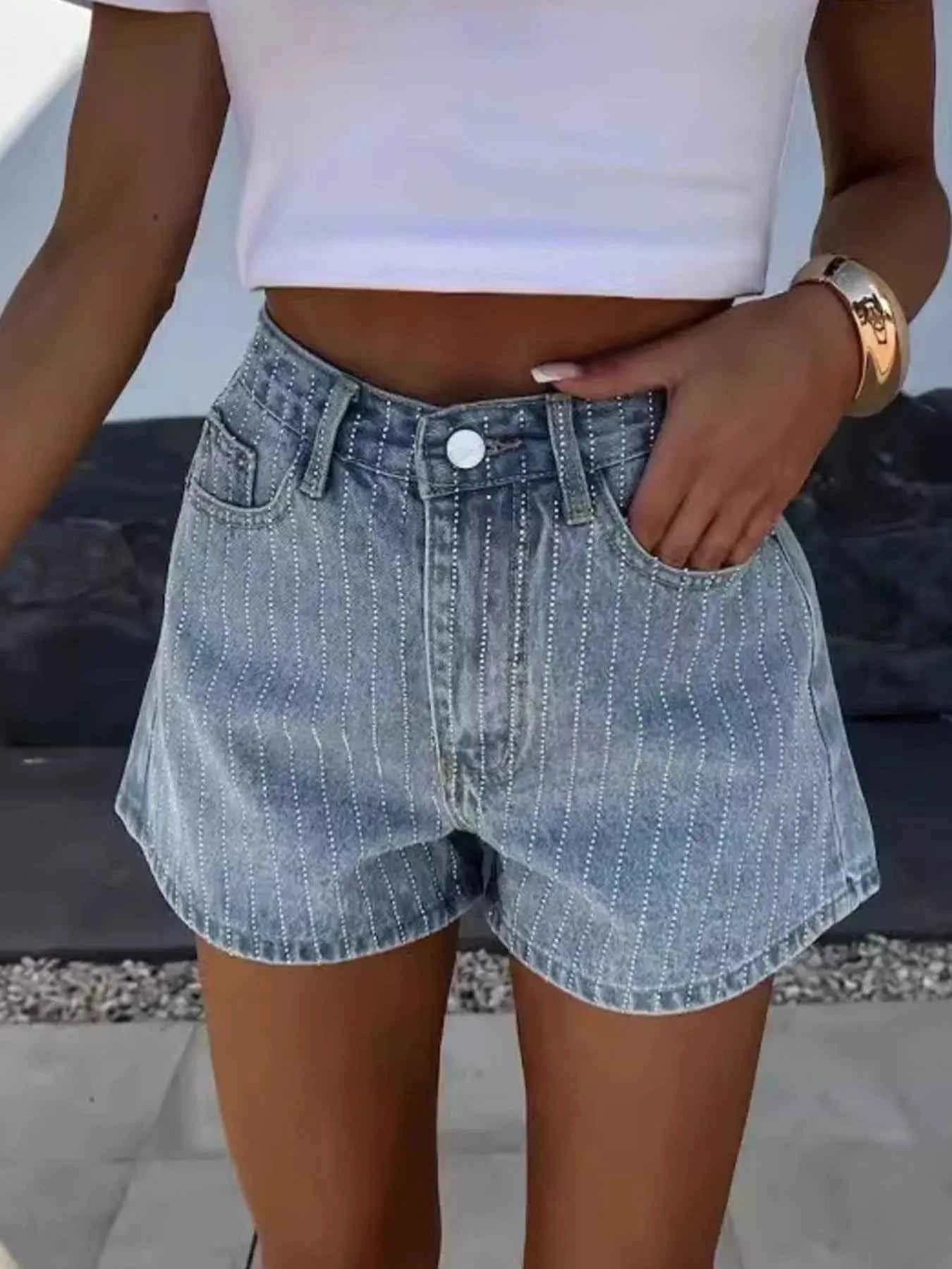 High Waist Wash Denim Shorts