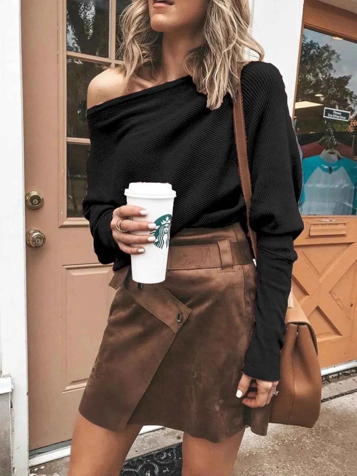 Full Size One-Shoulder Ribbed Sweater Plus Size