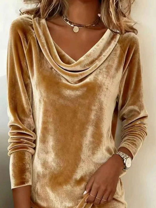 Velvet Cowl Neck Long Sleeve Mini Dress