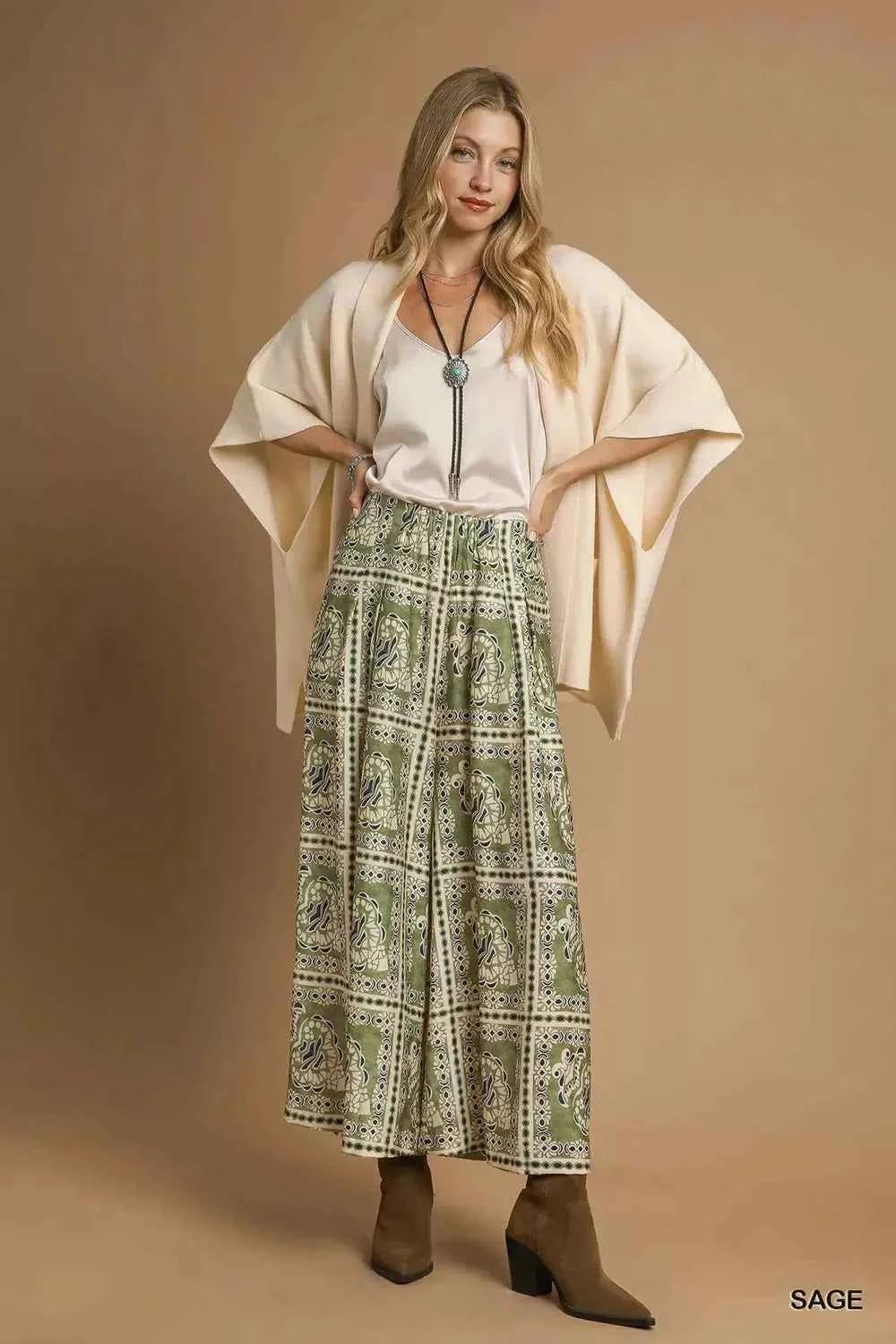 Umgee Bohemian Print Pants with Pockets