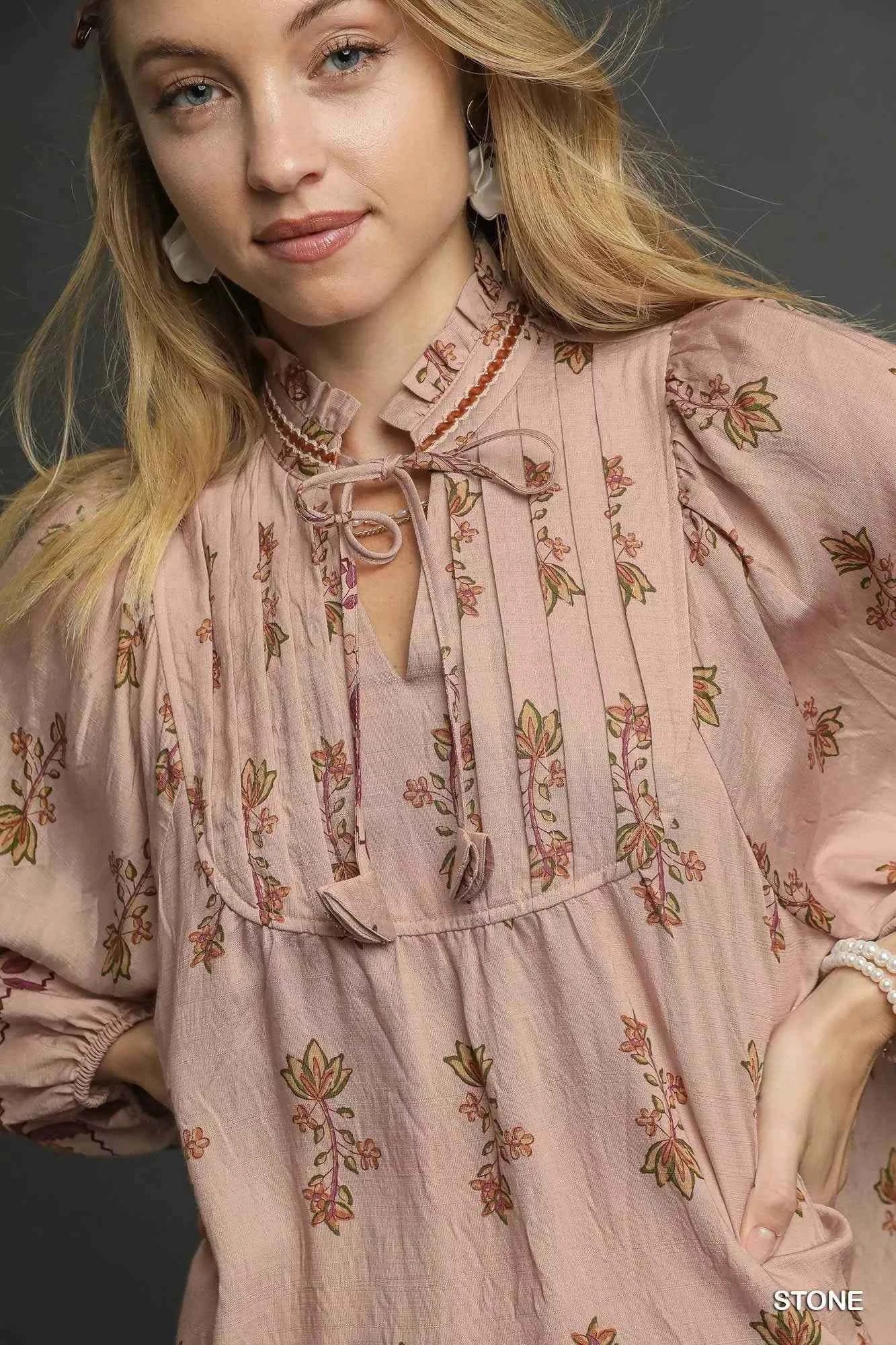 Umgee Floral Boho Peasant Blouse