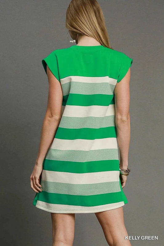 Umgee French Terry Side Slit Striped Mini Dress
