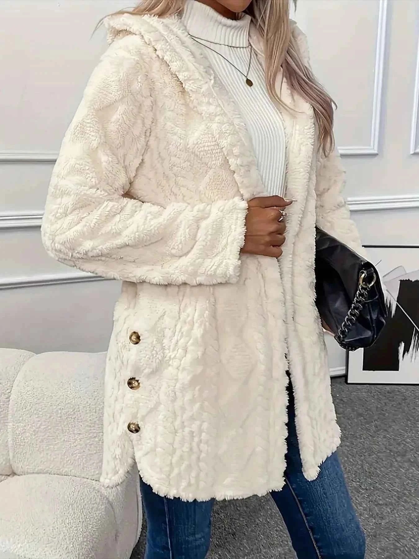 Faux Fur Teddy Coat with Button Front