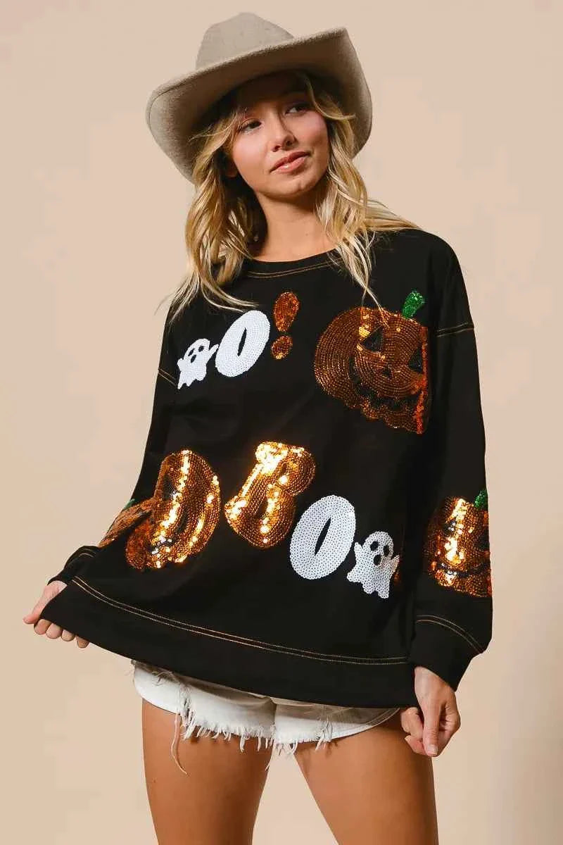 BiBi Halloween Theme Sequin Embroideries Sweatshirt