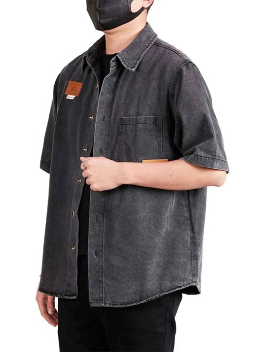 Men's Plus Size Button Up Half Sleeve Denim Shirt